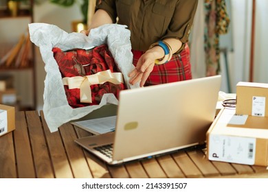 Closeup On Small Business Owner Woman In The Office Having Video Chat On Laptop.