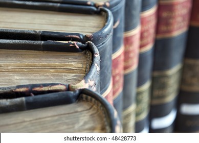 Closeup On Top Of Old Legal / Law Books With Blurred Backround