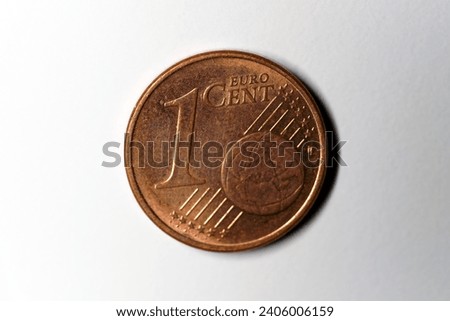 Close-up of one copper Euro Cent coin value one Euro Cent against gray background. Photo taken December 28th, 2023, Zurich, Switzerland.