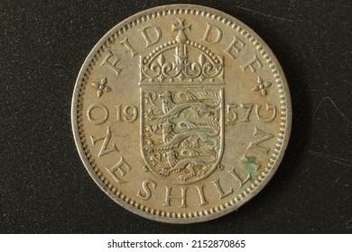 Closeup Of A One Shilling Coin Of UK.