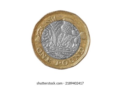 Close-up Of A One-pound Coin On A White Background. New British One Pound Sterling Coin Up Close Macro