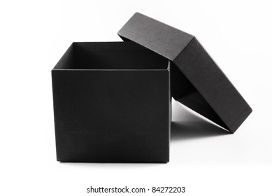 Close-up Of An Open Black Gift Box, Isolated