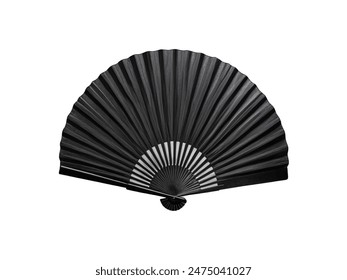 Closeup open black hand fan isolated on white background