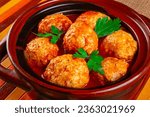 Close-up os Sicilian-style meatballs in tomato sauce