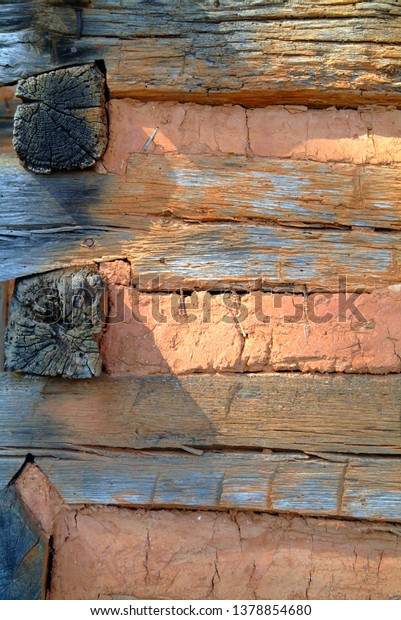 Closeup Outside Wall Log Cabin Chinking Stock Photo Edit Now