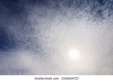 Close-up Of An Overcast Sky, Full Frame, Backlit, Photography.