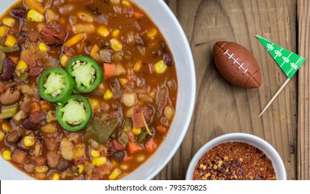 Closeup Overhead View Of A Bowl Of Chili