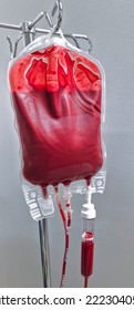 Close-up Of A Packed Red Blood Cell On An IV Pole, Blood Transfusion