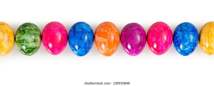 closeup of painted easter eggs isolated on white background