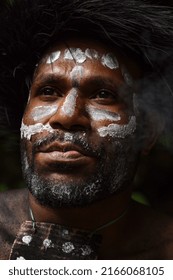 Close-up Of Painted Face Dani Tribe Papua Man. 