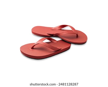 Closeup pair of red flip flops isolated on white background