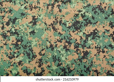 Closeup of the pattern of a digital camouflage fabric 