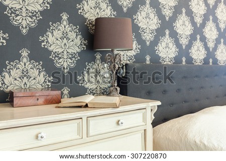 Close-up of patterned wallpaper in retro interior