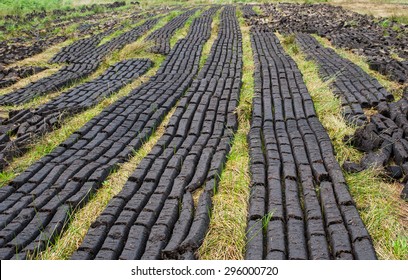 Closeup Of Peat Bog Field Ready For Cultivation In Ireland