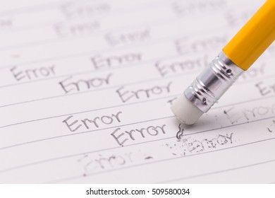 closeup of a pencil eraser correcting an error , concept pencil erasing an 