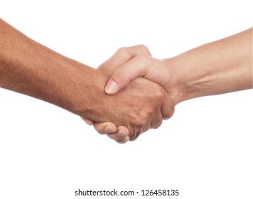 Closeup Of People Shaking Hands Isolated On White Background