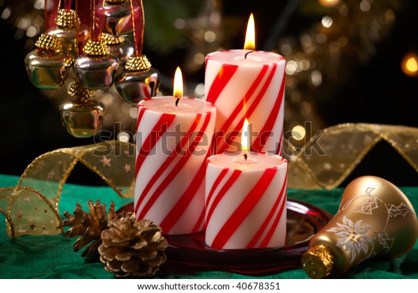 Closeup Peppermint Candles Flutes Champagne Christmas Stock Photo Edit Now 40678351