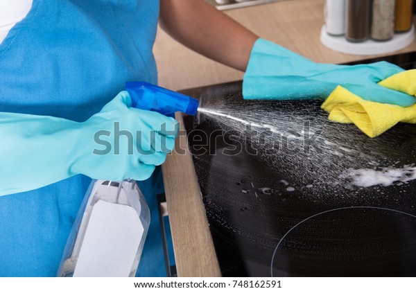 Closeup Person Hands Cleaning Induction Stove Stock Photo Edit