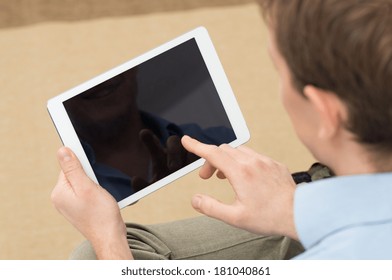 Closeup Of Person Holding Digital Tablet With Blank Screen