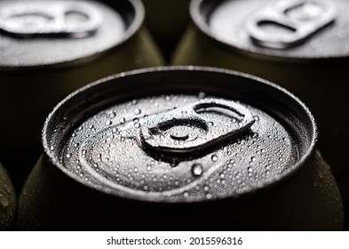 Close-up photo of aluminum closed jars for cola or beer