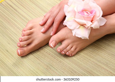 Closeup Photo Of A Beautiful Female Feet With Pedicure