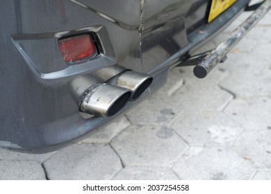 Close-up Photo Of The Bus Exhaust, Suitable For Bus Lovers