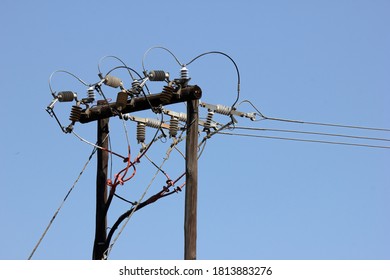 Closeup Photo Hightension Wooden Pylon Isolators Stock Photo 1813883276 ...