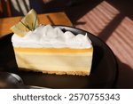 Close-up photo of lemon cake with whipped cream Popular desserts