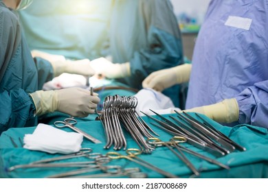 Close-up Photo Medical Equipment Operating Room Equipment The Medical Team Is Doing Surgery.