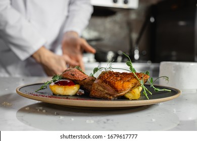 close-up photo of perfectly decorated dish made by chef-cook in restaurant - Powered by Shutterstock