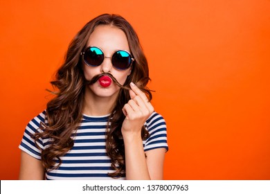 Closeup photo portrait of pretty extravagant eccentric fancy funky glamorous she her lady holding making false beard isolated vivid background copy space - Powered by Shutterstock