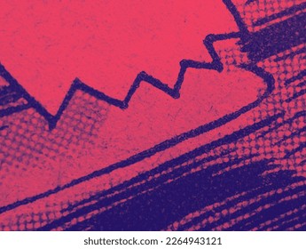 Closeup photo of a real vintage comic book page with red and blue dot pattern print - Powered by Shutterstock