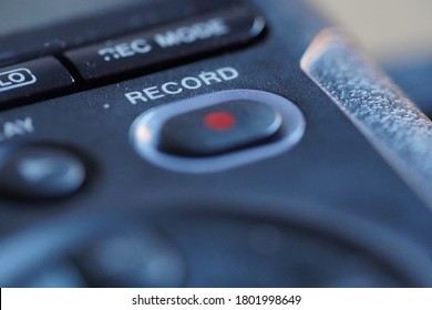 Close-up Photo Of Record Button With Red Dot On Digital Audio Recorder And Word Record