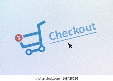 Closeup Photo Of Shopping Cart With Items And Checkout Link On The Monitor Screen