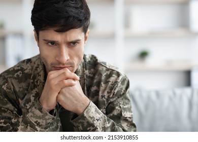 Closeup Photo Thoughtful Military Guy Staring Stock Photo 2153910855 ...