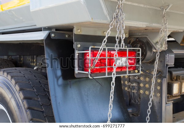 A close-up photo
of a truck's rear light