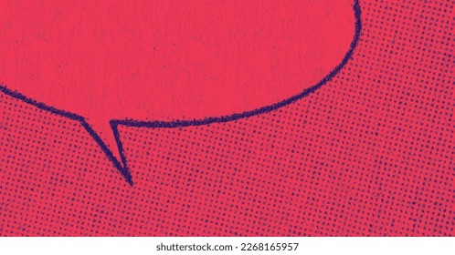 Closeup photo of a vintage comic book page with dot printing pattern and empty speech bubble with red blue duotone effect - Powered by Shutterstock