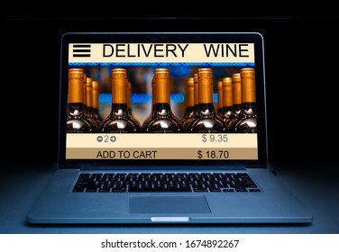 Closeup Photo Of Wine Delivery On A Laptop Monitor