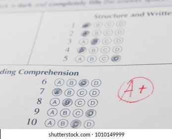 Close-up Photograph Of A Perfect Grade On A Scantron Test.