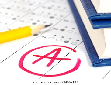 Close-up Photograph Of A Perfect Grade On A Scantron Test.