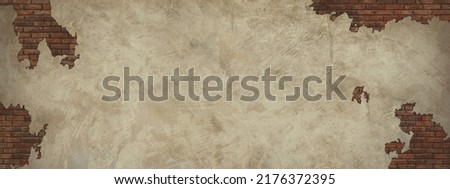 Close-up photos of old concrete with brick texture details background. House, shop, cafe and office design backdrop. Paint brickwork wall and copy space.