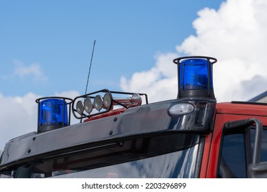 Close-up Picture Of Blue Lights And Sirens On A Fire-truck