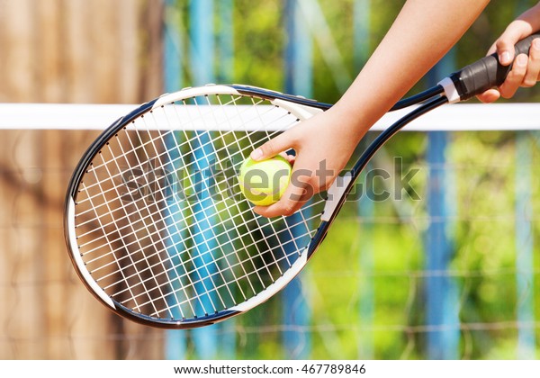 Closeup Picture Tennis Players Hand Ball Stock Photo Edit Now