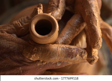 Close-up pictures of the traditional pottery making in the old way