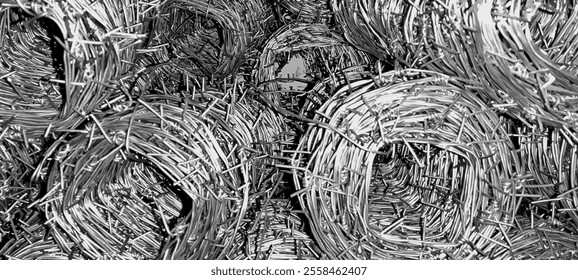 close-up of a pile of barbed wire rolls. - Powered by Shutterstock