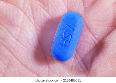 Close-up Of Pill To Treat Herpes Simplex Virus