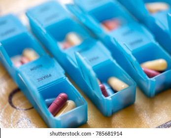 Closeup Of Pills In A Pill Organizer Case