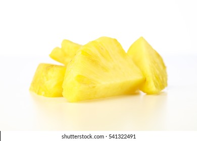 Closeup Pineapple Chunks On White Background