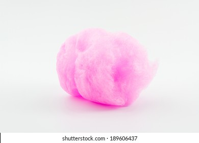 Closeup Pink Spun Sugar On White Background, Cotton Candy.