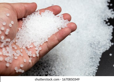 Close-up of plastic polymer granules. polymer plastic. compound polymer.plastic beads